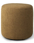 The Barrow Pouf - Ginger / Small by Ethnicraft features a round, textured design with a brown woven fabric cover made from Italian fabrics, displayed on a white background.