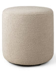 The Ethnicraft Barrow Pouf - Off White / Small is a round, textured ottoman in beige fabric with no visible legs, shown against a white background.