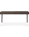 The Ethnicraft Bok Extendable Dining Table in brown oak, featuring clean lines and four straight legs, is displayed against a white background.