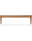 The Bok Outdoor Bench - Natural Teak by Ethnicraft, made from solid teak, features a slatted seat and four straight legs, and is shown front-facing against a white background.