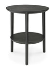 The Ethnicraft Bok Side Table - Black is a round, solid oak piece with a smooth minimalist design, four legs, and a lower circular shelf inspired by the iconic Bok collection.