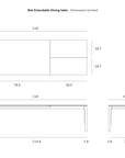 Line drawing of the Ethnicraft Bok Extendable Dining Table - Oak, showing top and side views with measurements in inches: width 78.5–118, depth 39.5, height 30, and extension details.