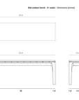 Line drawing of the Ethnicraft Bok Outdoor Bench - Natural Teak, showing dimensions in inches: 53.9 wide, 13.8 deep, 19.2 high, with detailed measurements of bench legs and seat thickness.