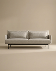 The SOBU Cherry Sofa | Fabric is a modern, minimalist 3-seater in light gray with Danish lines, two seat cushions, slender armrests, and black metal legs—ideal for contemporary living spaces.