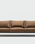The Wooden Stories Cherry Sofa 95" | Fabric is a modern three-seater with plush cushions and Danish lines on a minimalist black metal frame, set against a plain white background—perfect for contemporary living spaces.