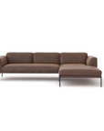 The Department Modular Sofa | Leather • M2 by Wooden Stories is a modern brown sectional with right-side chaise, metal legs, and minimalist Danish-inspired design, shown on a plain white background.