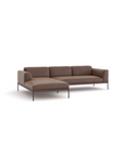 The Wooden Stories Department Modular Sofa | Leather • M2 is a modern brown L-shaped sectional with metal legs and a left-side chaise, inspired by Danish collections, shown against a plain white background.