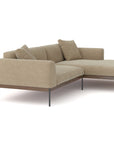 The Department Modular Sofa | Fabric • M3 by Wooden Stories is a modern beige L-shaped sectional with plush cushions, right-side chaise, metal legs with FSC-certified oak accents, inspired by Danish design and set against a white background.