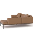 The Wooden Stories Department Modular Sofa | Leather • M5 Right is a modern, light brown sectional with metal legs, a solid wood base, two seat sections, and matching back and side cushions, shown against a plain white background.