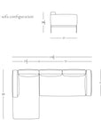 Line drawing of the Department Modular Sofa | Fabric • M2 by Wooden Stories, featuring a solid wood base; dimensions: 110.4"L x 73" chaise x 69"W x 37"D x 28"H. SOBU Oakland logo at bottom right.