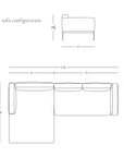 Line drawing of the Department Modular Sofa | Fabric • M4 by Wooden Stories, showing measurements: 124" length, 69" width, 37" height and depth. Features a solid wood base inspired by Danish design. SOBU Oakland logo in the bottom right corner.
