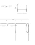 Line drawing of the Wooden Stories Department Modular Sofa | Fabric • M4 Right with dimensions: 208 cm wide, 73 cm backrest, 124 cm main seat. Features FSC-certified American oak base. Includes M4R configuration and SOBO OAKLAND logo.