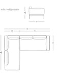 Line drawing of a left-facing L-shaped Department Modular Sofa | Fabric • M6 by Wooden Stories, 110" x 84.5", with dimensions labeled; includes front and side views. Brand logo appears at the bottom right corner.