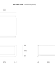 Technical line drawing showing the top and side dimensions in inches for an Eda Coffee Table | Square.