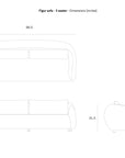 Line drawing of Ethnicraft’s Figur Sofa, a Contour 3-seater for modern living. Shown in top, front, and side views. Dimensions (inches): 96W x 42D x 28.5H; seat height 17, arm height 25, seat depth 31.5.
