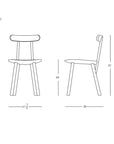 Line drawing of the Figura Dining Chair | Light Oak by Wooden Stories, shown front and side with labeled dimensions: seat height 19", back height 32", seat width 17.5", seat depth 20". Logos for “Figura Chair” and “Wooden Stories” included.