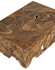 The Vert Coffee Table by Noir Trading Inc. is crafted from a single piece of natural, polished teak with organic edges, swirling grain patterns, and unique knots and textures that highlight its natural beauty.