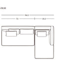 Line drawing of the Islet Modular Sofa | Leather • M3 by Wooden Stories, showing labeled dimensions (114.5" wide, 73" deep, back heights and 41.5" width), cushions, solid oak platform, top-down view, and SOBU Oakland logo bottom right.
