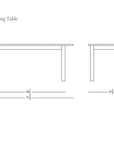 Line drawing of the Wooden Stories Itamae Dining Table | Light Oak, shown in side and front views. Dimensions: 71.5" L x 35.5" W x 29" H. Includes meeting table details, product number, and SOBU Oakland logo.