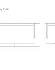 Line drawing of the Itamae Dining Table | Light Oak by Wooden Stories, featuring a 95" x 35.5" x 29" oak tabletop. "Itamae Dining Table | Light Oak" appears in the upper left; Wooden Stories logo is in the bottom right corner.