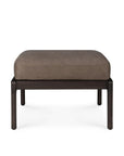 The Ethnicraft Jack Footstool - Nubuck Leather features a brown upholstered cushion and dark wood frame, inspired by Scandinavian modernism, displayed against a white background.