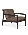 The Jack Lounge Chair - Nubuck Leather by Ethnicraft features a dark mahogany frame and light brown nubuck leather cushions, embodying Scandinavian modernism, shown against a plain white background.