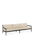 The Ethnicraft Jack Outdoor 3 Seater Sofa, featuring a black teak frame and natural upholstery, offers a modern minimalist look—perfect for outdoor spaces with timeless appeal.