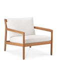 The Jack Outdoor Lounge Chair - Teak with Off White by Ethnicraft features a teak frame and off-white cushions with clean lines and an open-sided design, making it a stylish modern outdoor lounge piece.