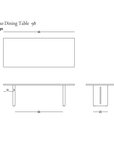 Line drawing of a rectangular Tommaso Dining Table - Wood Legs with wooden legs, dimensions labeled as 98 long, 40 wide, and 29 high. Tommaso Dining Table - Wood Legs is written at the top with the SOBU logo at the bottom right.