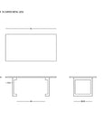 Technical drawing of the SOBU Tommaso Dining Table - Curved Metal Legs, 70" model, showing top, side, and front views with measurements. Solid wood table. SOBU Oakland logo displayed in the bottom right corner.