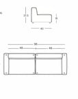 Line drawing of the Baker Sofa | Leather by Wooden Stories, showing side and top views with measurements: height 27.5”, seat height 16”, depth 40”, width 96” (48” per section). Features feather fill. SOBU Oakland logo at bottom right.