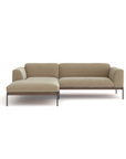 The Wooden Stories Department Modular Sofa | Fabric • M1 is a modern beige L-shaped sectional with metal legs, upholstered sections, and a left-side chaise lounge, shown against a plain white background.