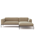 The Wooden Stories Department Modular Sofa | Fabric • M2 is a modern beige sectional with a right-facing chaise, slim black metal legs, and solid wood base, inspired by Danish design, shown against a white background.