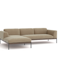 The Department Modular Sofa | Fabric • M2 by Wooden Stories is a modern beige sectional with low back and arms, metal legs, left-facing chaise lounge, and solid wood base, shown on a white background.