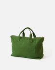 The CITTA Marlo Contrast Overnight Bag in Spirulina is a large, green heavyweight cotton canvas bag with two handles and a top zipper, shown on a plain white background.