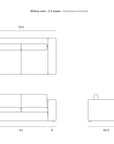 Line drawings show front, top, and side views of the Ethnicraft Mellow Sofa - Off White (2.5 seater). Dimensions (inches): W78.5 x D40.5 x H25; seat height 17; arm height 25; seat width 61.