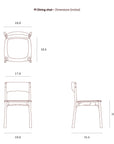 Technical drawing of the Ethnicraft PI Dining Chair - Oak, showing front, top, and side views with dimensions in inches: width 19, depth 21, height 30.5; seat width 17, seat depth 16.5, seat height 18.5.