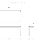 A technical drawing of the Pi Dining Table - Teak Brown by Ethnicraft shows top, front, and side views with dimensions in inches. The FSC-certified teak table measures 78.7" x 37.5" x 30", including detailed measurements.