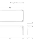 Technical drawing of the Ethnicraft Pi Dining Table - Teak Brown, made from FSC-certified teak. Dimensions (in inches) shown for top, front, and side views: 94.4L x 39.5W x 30H. Ethnicraft logo is visible in the corner.