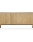 The Ethnicraft Pi Sideboard - 3 door features solid oak construction, minimalist design, clean lines, three doors, and short legs for a light modern look.
