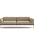 The Department Sofa 81" by Wooden Stories features plush beige cushions, rounded arms, slim black metal legs, and a solid wood base inspired by Danish design, shown against a plain white background.