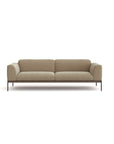 The Department Sofa 81" by Wooden Stories features plush beige cushions, rounded arms, slim black metal legs, and a solid wood base inspired by Danish design, shown against a plain white background.