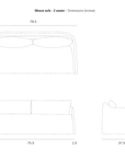 Line drawings of the Ethnicraft Weave Sofa | 2 Seater Green from three angles, displaying dimensions in inches: width 78.5, height 37.5, depth 37.5, seat height 17.5, back height 29.5, and armrest height 23.5. Features linen-blend upholstery and removable covers for effortless care and versatility.