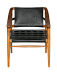 Front view of the Garibaldi Chair by Noir Trading Inc., featuring a teak wooden frame, black leather backrest, and cushioned leather seat. Its modern design highlights clean lines and a minimalist aesthetic.