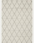 The Atlas Rug - Natural by Armadillo&Co is a square, light rug featuring a hand-knotted crisscross diamond pattern in thin, dark lines, evenly spaced for a classic Moroccan-inspired look.