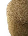 Close-up of the Ethnicraft Barrow Pouf - Ginger / Small, a round ottoman upholstered in textured Italian fabric, shown against a white background.