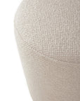 Close-up of the Ethnicraft Barrow Pouf - Off White / Small, showcasing its textured, soft Italian upholstery against a white background.