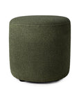 The Ethnicraft Barrow Pouf - Pine / Small is a round, dark green ottoman with a textured fabric crafted from luxurious Italian materials, shown against a plain white background.