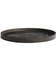 The Ethnicraft Black Tree Wooden Tray – Round / Large features a tree branch design on dark wood with a raised rim, highlighting European elegance. Part of the Tray Collection, it is displayed against a plain white background.