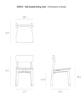 Line drawings of the Ethnicraft Casale Dining Chair - Oak from top, front, and side views, crafted in European oak. Dimensions: H31.1, SH18.1, W17.7, D20.1, backrest H20.5, seat D13.0. Classic European refinement style.